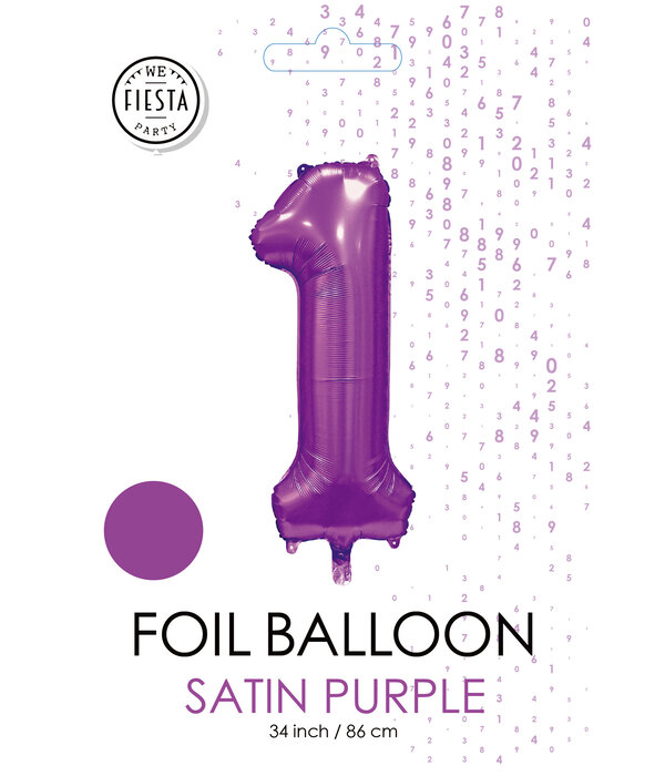 Paarse Cijferballon '1' (86cm)