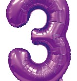 Paarse Cijferballon '3' (86cm)