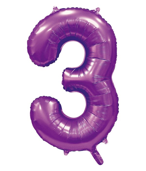 Paarse Cijferballon '3' (86cm)