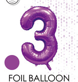 Paarse Cijferballon '3' (86cm)