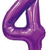 Paarse Cijferballon '4' (86cm)