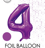 Paarse Cijferballon '4' (86cm)