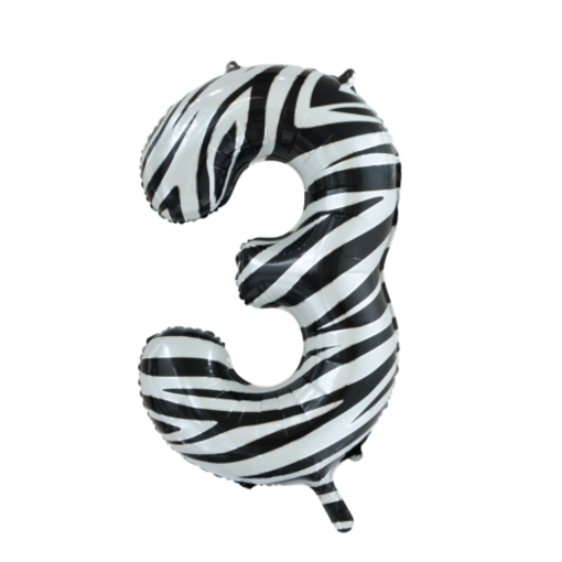 Folieballon Cijfer 3 Zebra (86cm)