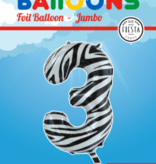 Folieballon Cijfer 3 Zebra (86cm)