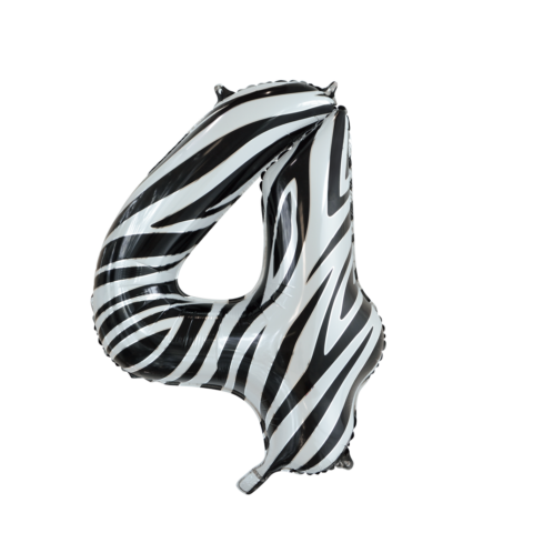 Wefiesta Folieballon Cijfer 4 Zebra 86 Cm Zwart/wit