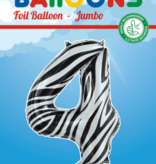 Folieballon Cijfer 4 Zebra (86cm)