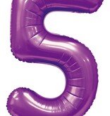 Paarse Cijferballon '5' (86cm)