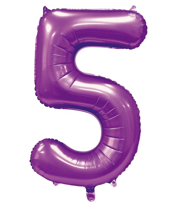 Paarse Cijferballon '5' (86cm)
