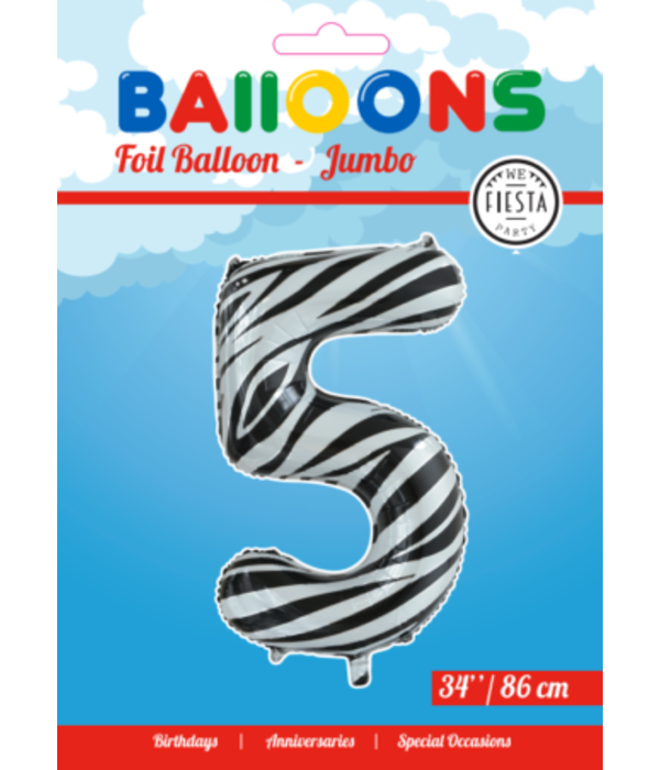 Folieballon Cijfer 5 Zebra (86cm)