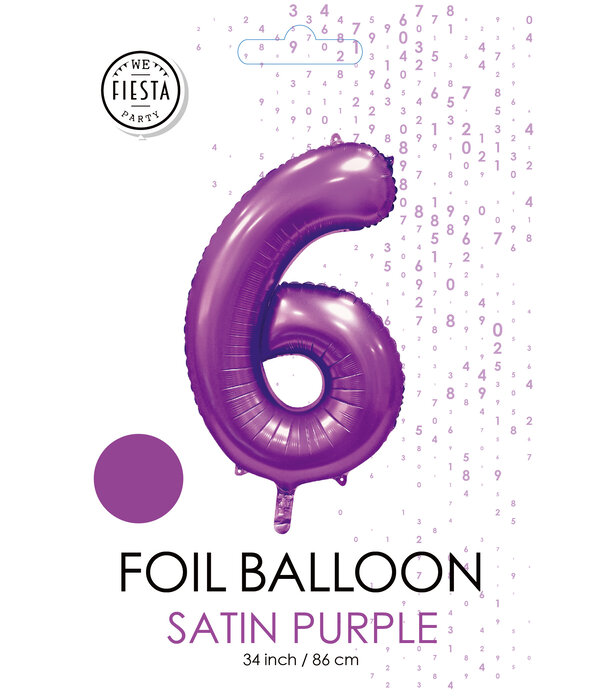 Paarse Cijferballon '6' (86cm)