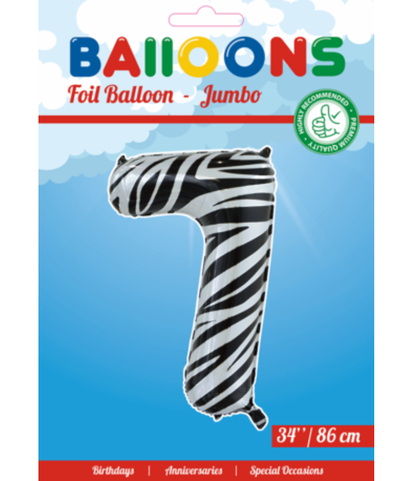 Folieballon Cijfer 7 Zebra (86cm)