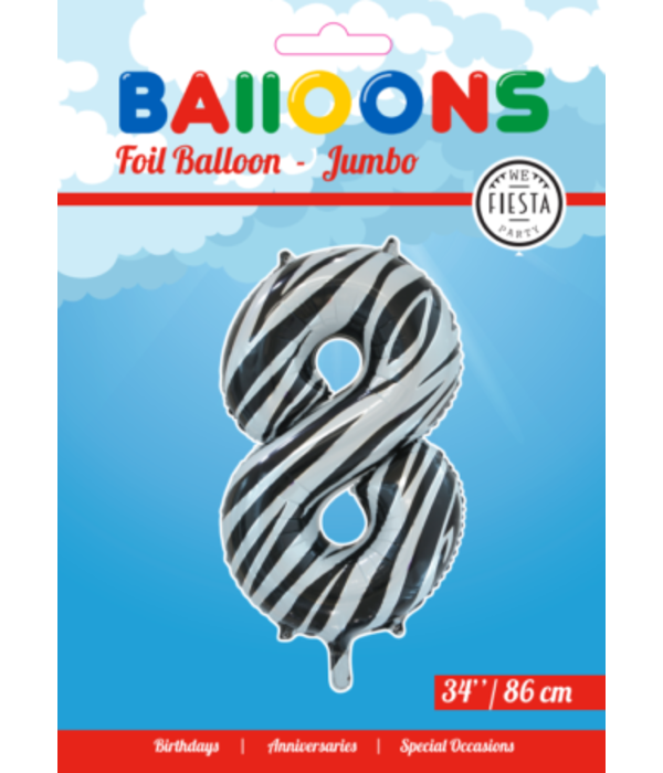 Folieballon Cijfer 8 Zebra (86cm)