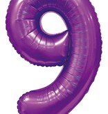 Paarse Cijferballon '9' (86cm)
