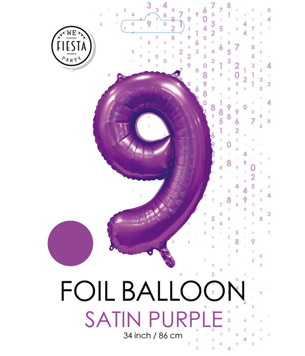 Paarse Cijferballon '9' (86cm)