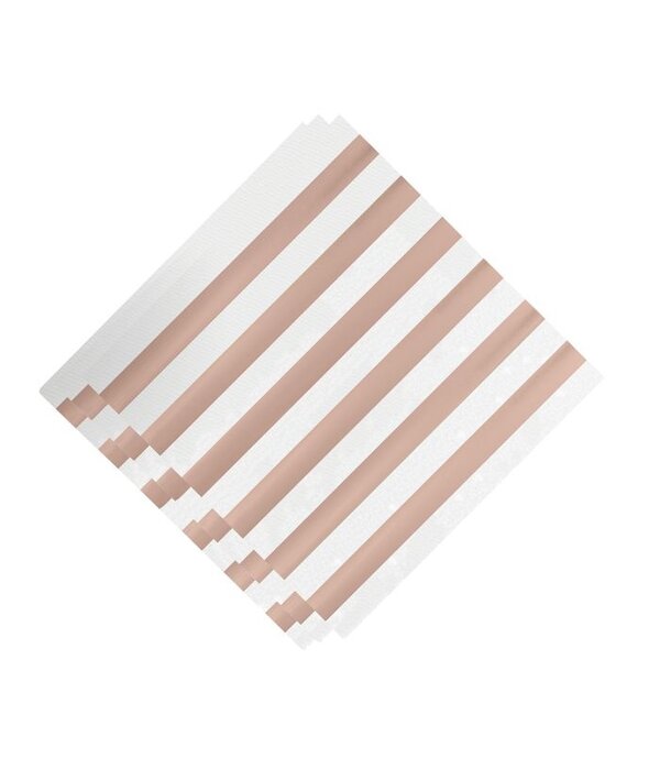 Servetten Rose Goud/Wit Gestreept Chique (20st)