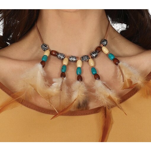 Halsketting Indiaan met Veren Adahy