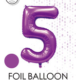 Paarse Cijferballon '5' (86cm)