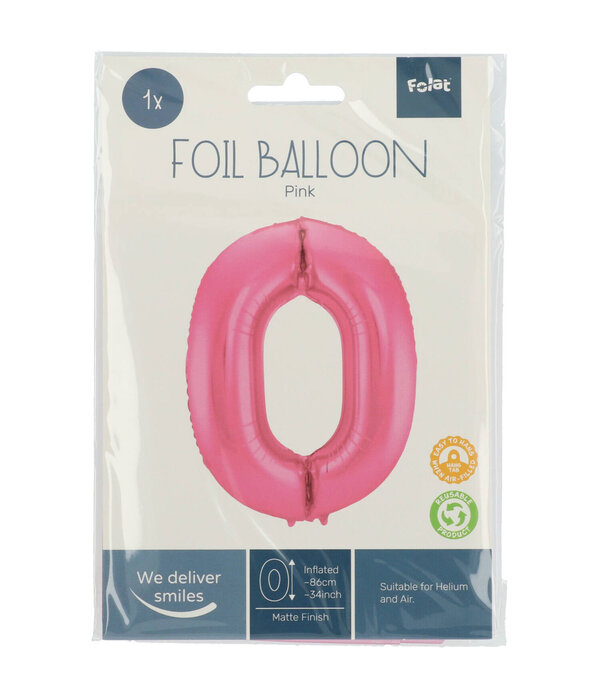 Folieballon Cijfer 0 Metallic Mat Roze (86cm)