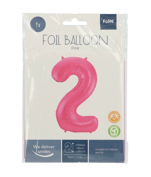 Folieballon Cijfer 2 Metallic Mat Roze (86cm)