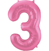 Folieballon Cijfer 3 Metallic Mat Roze (86cm)