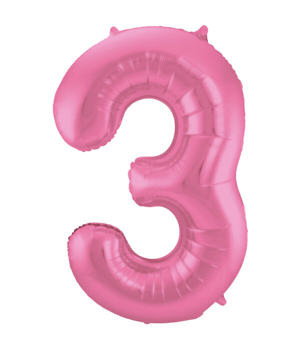 Folieballon Cijfer 3 Metallic Mat Roze (86cm)
