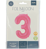 Folieballon Cijfer 3 Metallic Mat Roze (86cm)