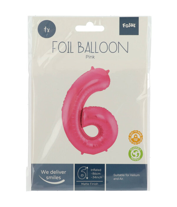 Folieballon Cijfer 6 Metallic Mat Roze (86cm)