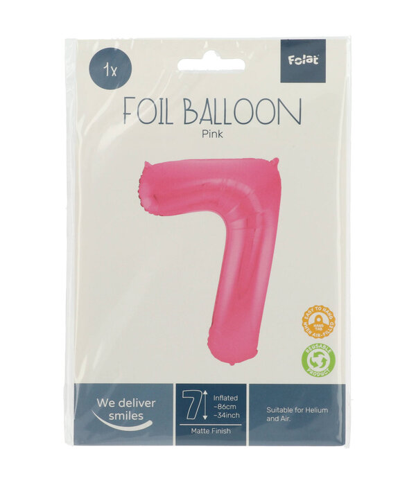Folieballon Cijfer 7 Metallic Mat Roze (86cm)