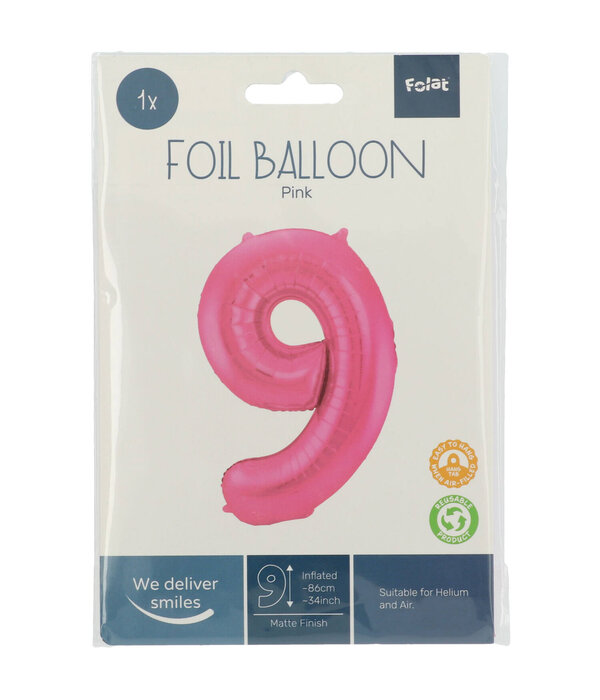 Folieballon Cijfer 9 Metallic Mat Roze (86cm)