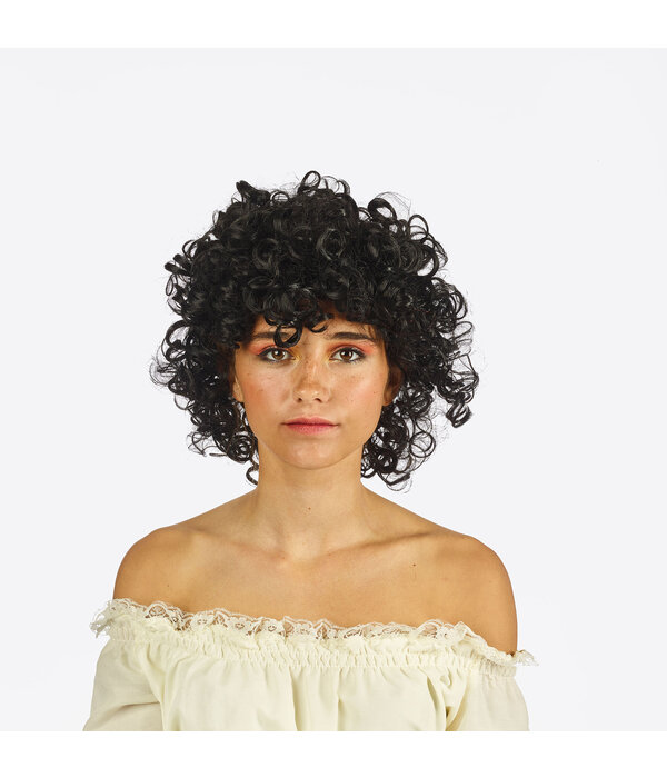 Pruik Zwarte Korte Krullen Veerle