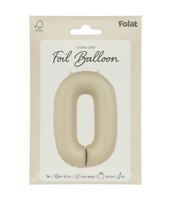 0 jaar folieballon Creamy Latte Mat Nude (86cm)
