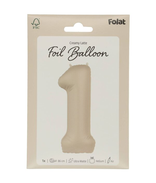 1 jaar folieballon Creamy Latte Mat Nude (86cm)