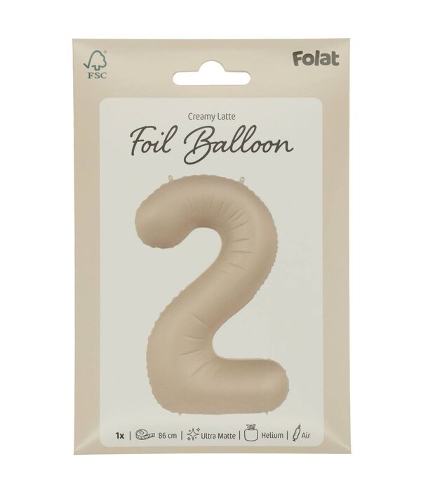 2 jaar folieballon Creamy Latte Mat Nude (86cm)