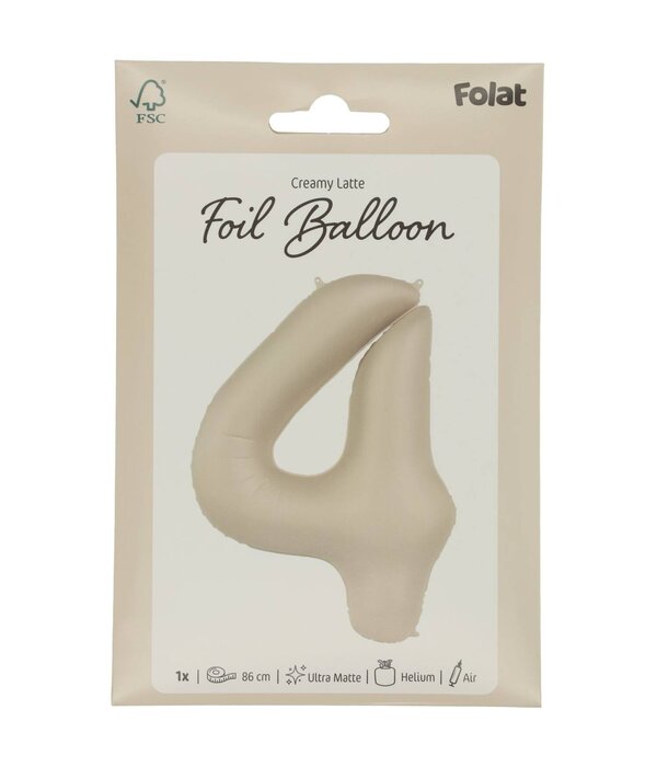 4 jaar folieballon Creamy Latte Mat Nude (86cm)