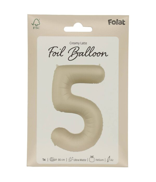 5 jaar folieballon Creamy Latte Mat Nude (86cm)