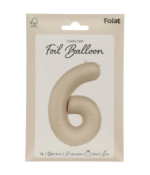 6 jaar folieballon Creamy Latte Mat Nude (86cm)