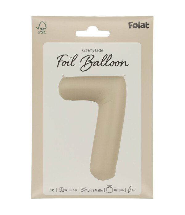 7 jaar folieballon Creamy Latte Mat Nude (86cm)