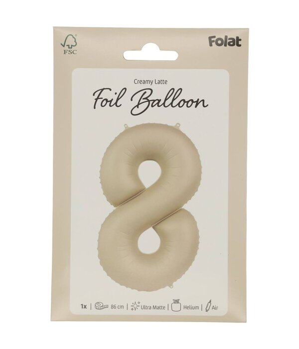 8 jaar folieballon Creamy Latte Mat Nude (86cm)