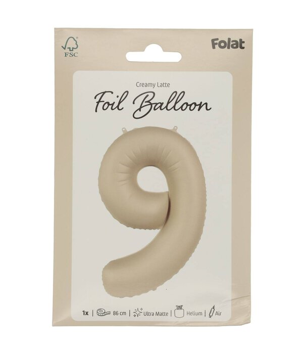 9 jaar folieballon Creamy Latte Mat Nude (86cm)