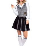Schoolmeisje Outfit Grijs Zwart Dames