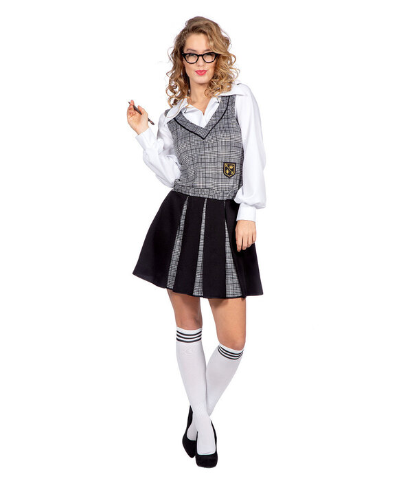 Schoolmeisje Outfit Grijs Zwart Dames