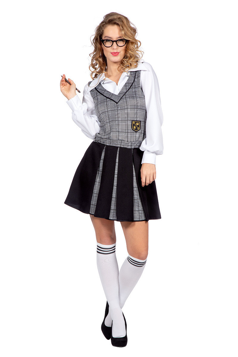 Schoolmeisje Outfit Grijs Zwart Dames afbeelding