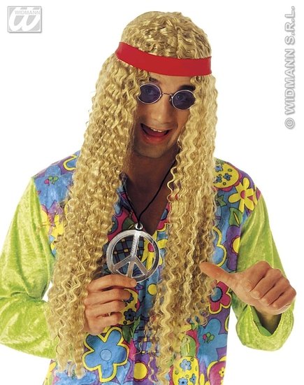 Hippie pruik met hoofdband afbeelding