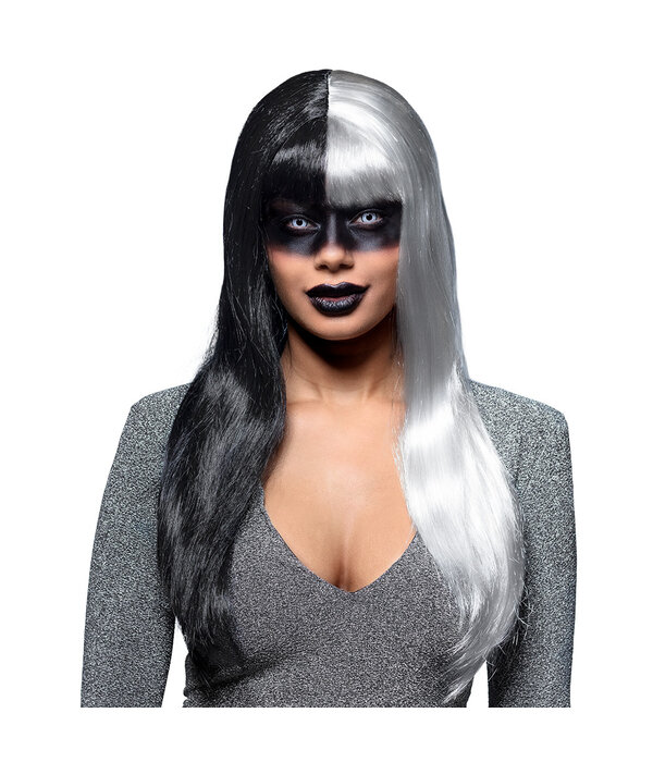 Pruik Evil Temptress Zwart/Wit