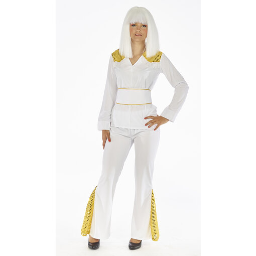Disco Kostuum Wit Met Goud Dames