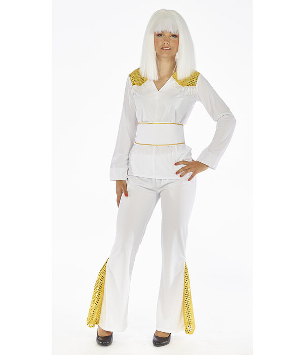 Disco Kostuum Wit Met Goud Dames