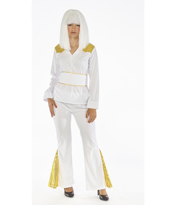 Disco Kostuum Wit Met Goud Dames