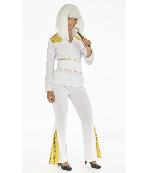 Disco Kostuum Wit Met Goud Dames