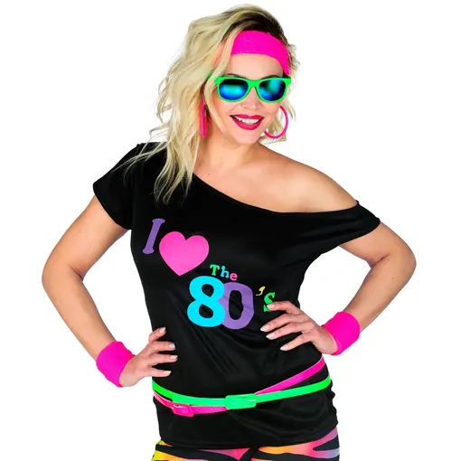 T-Shirt Dames I Love 80's Zwart Fashion