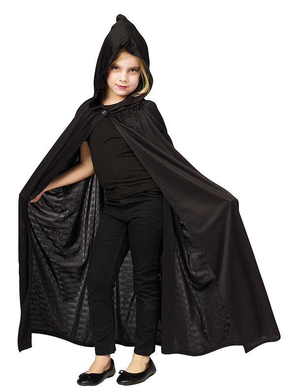 Zwarte cape met kap voor kinderen - 6 tot 10 jaar - halloween mantel